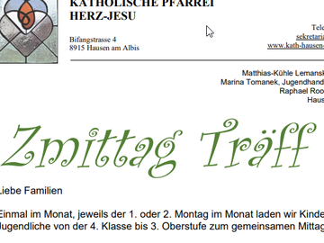 Z'Mittag Träff ab neuem Schuljahr jeweils am Montag