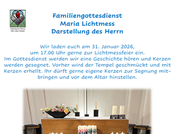Lichtmessfeier am 31. Januar, 17.00 Uhr