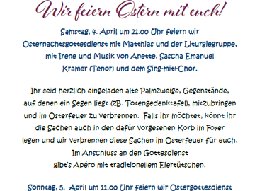 Osternachts- und Ostergottesdienst, 4./5. April
